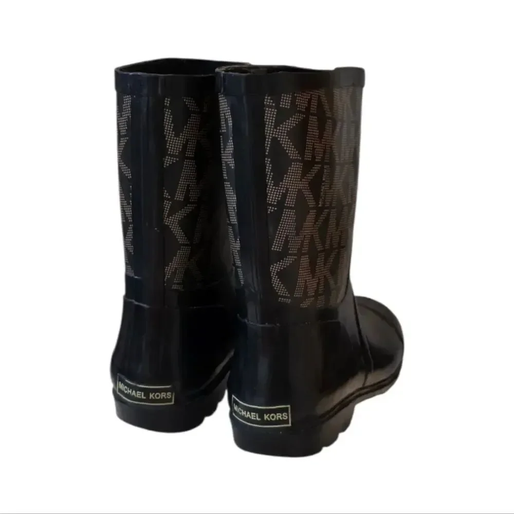 Michael Kors Daisy Logo-T Black & Gold Kids Rain Boots Size 3
